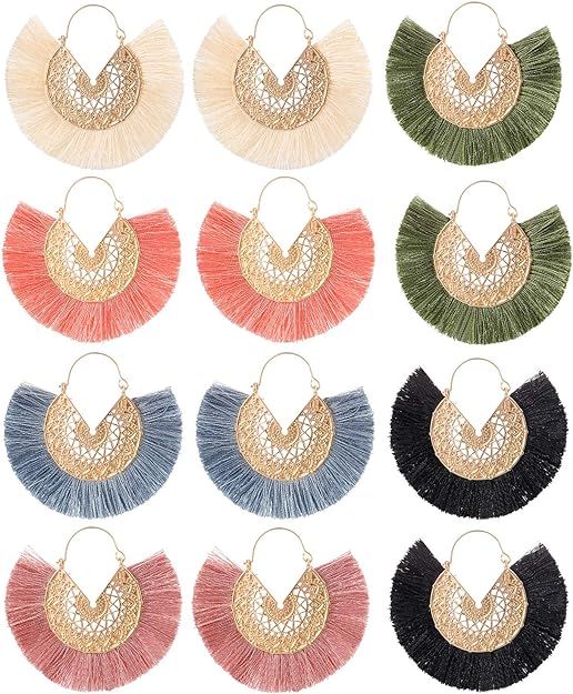 SYNLIN 6 Pairs Boho Fringe Earrings Set for Women and Girls - Statement Earrings with Unique Desi... | Amazon (US)
