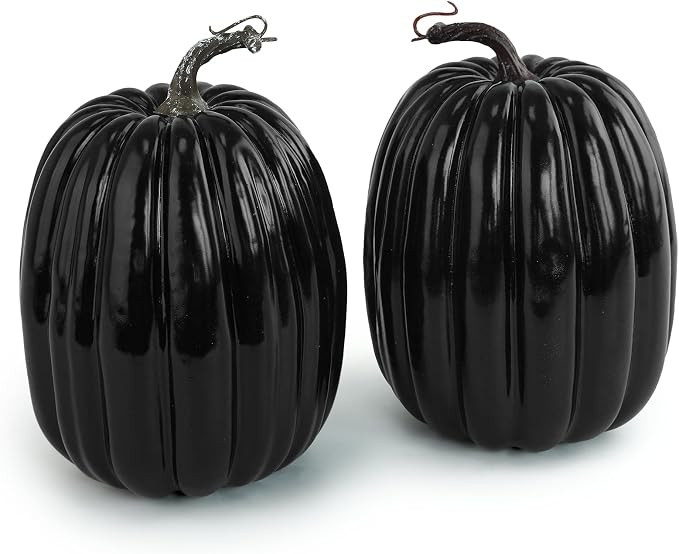 Artmag 8 Inch Large Artificial Pumpkins, 2PCS Big Black Faux Foam Harvest Pumpkins for Fall Autum... | Amazon (US)