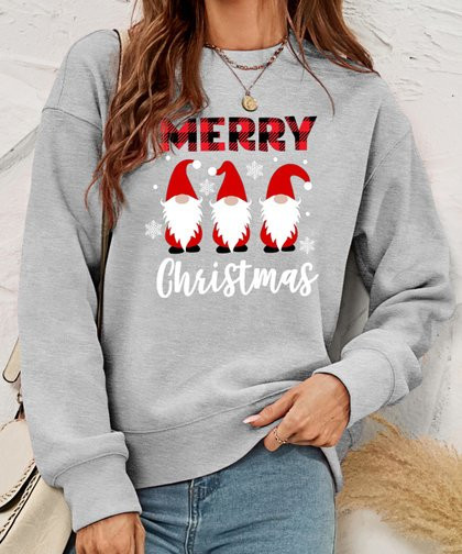 Gray &amp; Red Shepherds Check 'Merry Christmas' Gnomes Sweatshirt - Women | Zulily