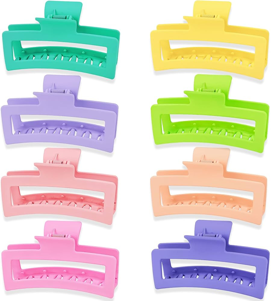 8PCS 5 Inch Extra Large Claw Clips XL Square Hair Clips Matte Rectangular Hair Claw Clips Strong ... | Amazon (US)