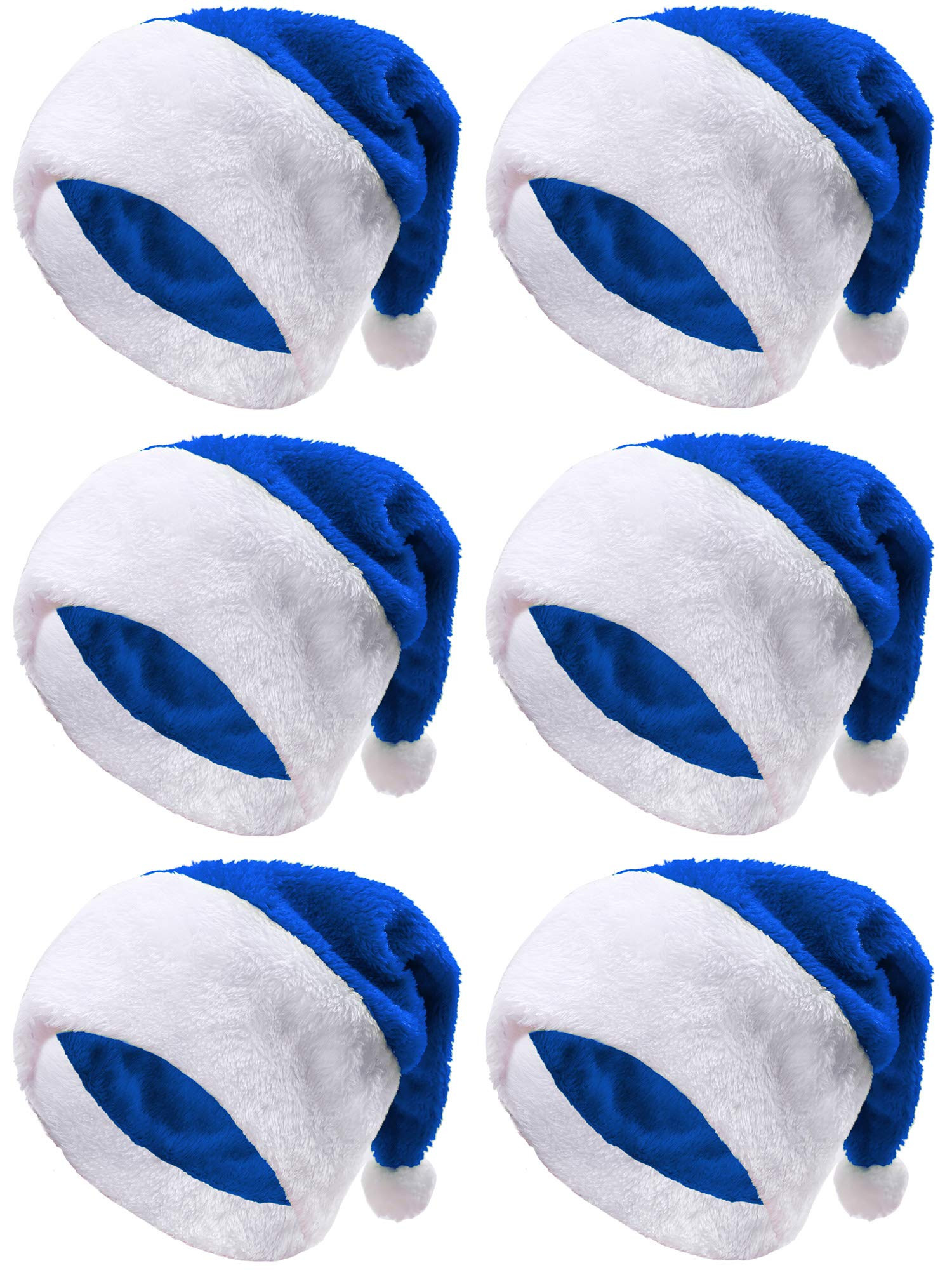 Aneco 6 Pack Blue Santa Hats with White Cuffs, Short Plush Fabric Christmas Hats for Xmas Party S... | Amazon (US)