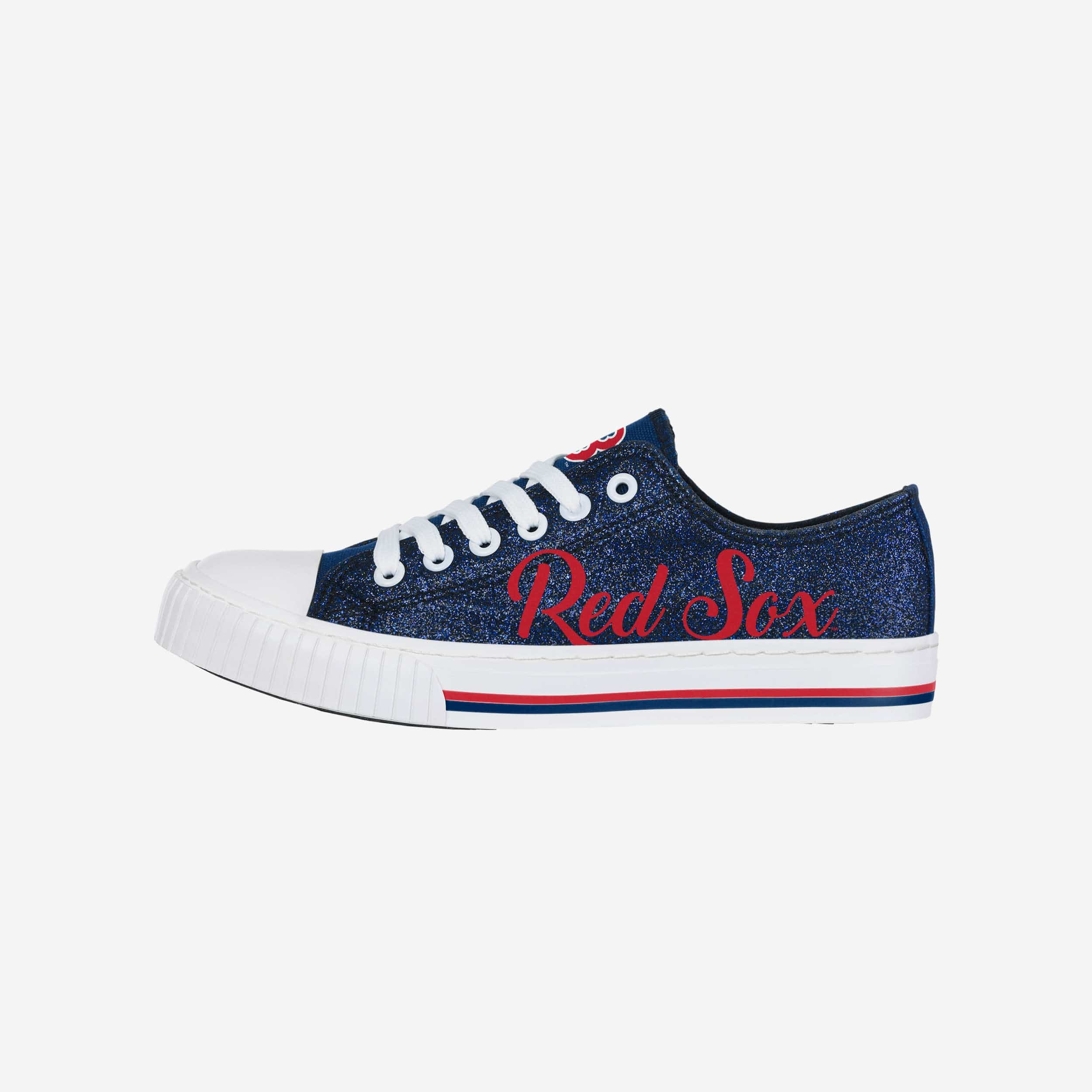 Boston Red Sox Womens Color Glitter Low Top Canvas Shoes - 7 | FOCO inc