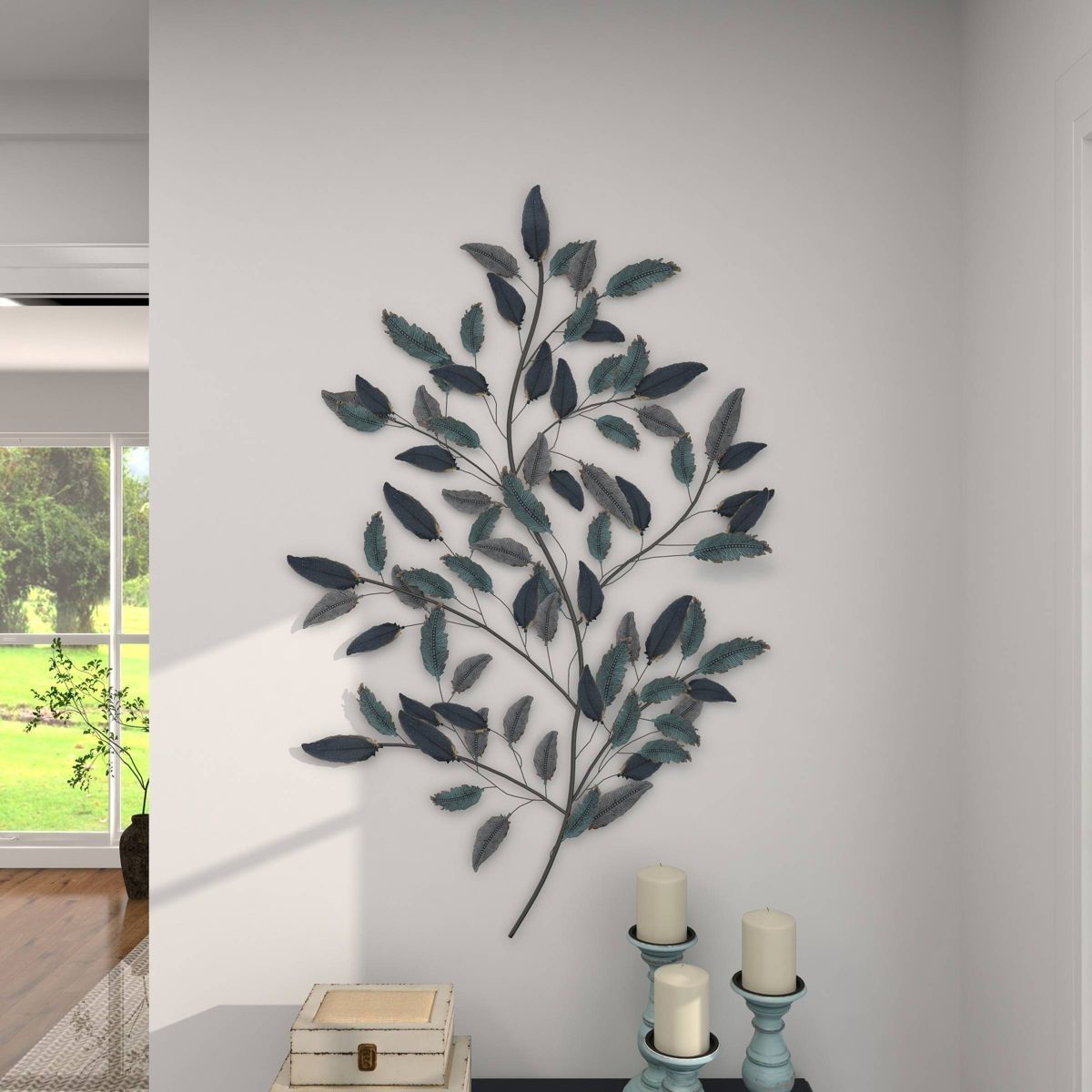 Metal Leaf Wall Decor with Gold Accent Blue - Olivia & May | Target