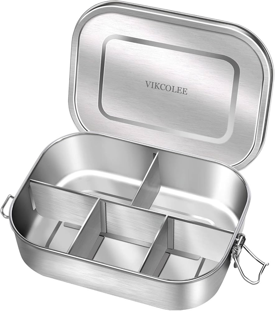 VIKCOLEE Stainless Steel Bento Lunch Food Box Container, 5-Compartment Large 1400ML Metal Bento Lunc | Amazon (US)