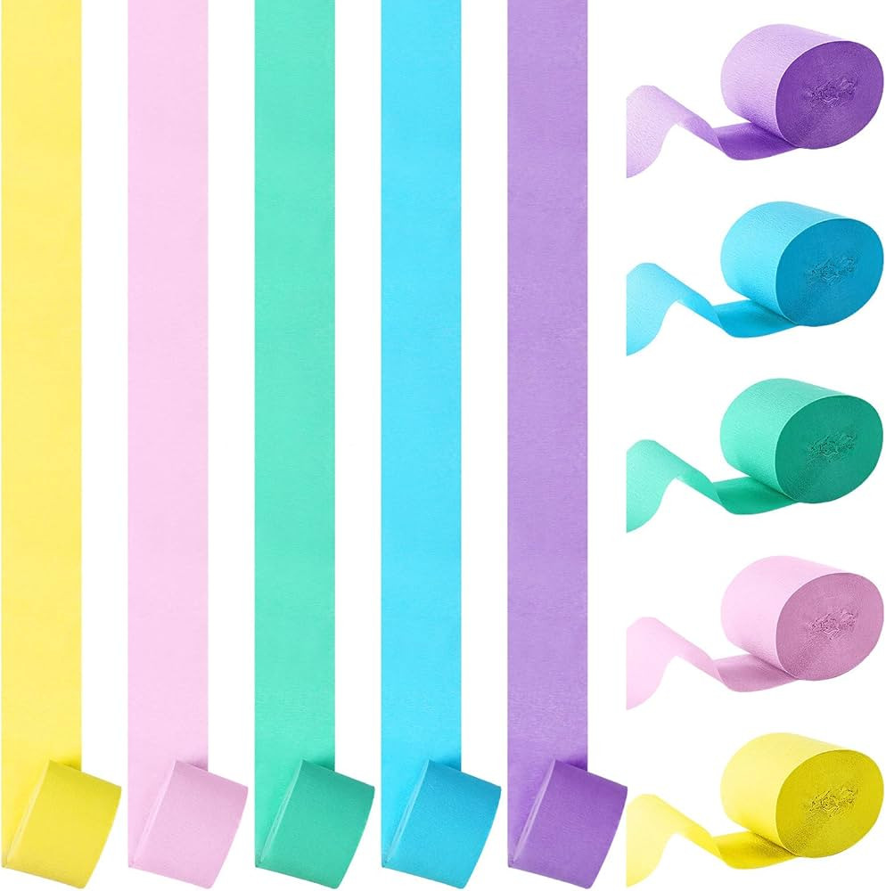 Outus 5 Rolls Pastel Crepe Paper Streamers Colorful Rainbow Pastel Streamers Hanging Decorations ... | Amazon (US)