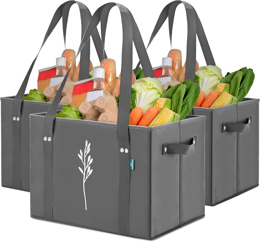 Green Bulldog Reusable Grocery Bags - Heavy Duty, Foldable, Space Saving Tote Shopping Bags - Box... | Amazon (US)