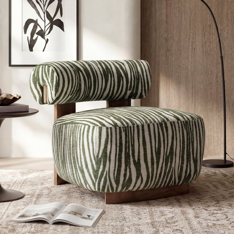 Aukfa Modern Chenille Accent Chair with Zebra-Stripe, Cylindrical Backrest for Living Room, Green | Walmart (US)