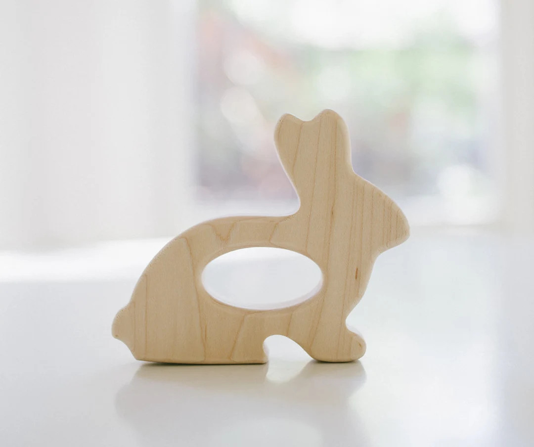 Bunny Grasping Toy - Wood Baby Toy, Natural, Organic Maple Baby Wood Toy Easter Wooden Teether To... | Etsy (US)