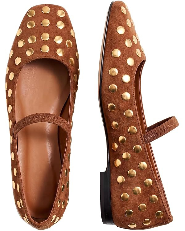 Mary Jane Ballet Flats for Women Square Toe Strap Ballerina Flats | Amazon (US)