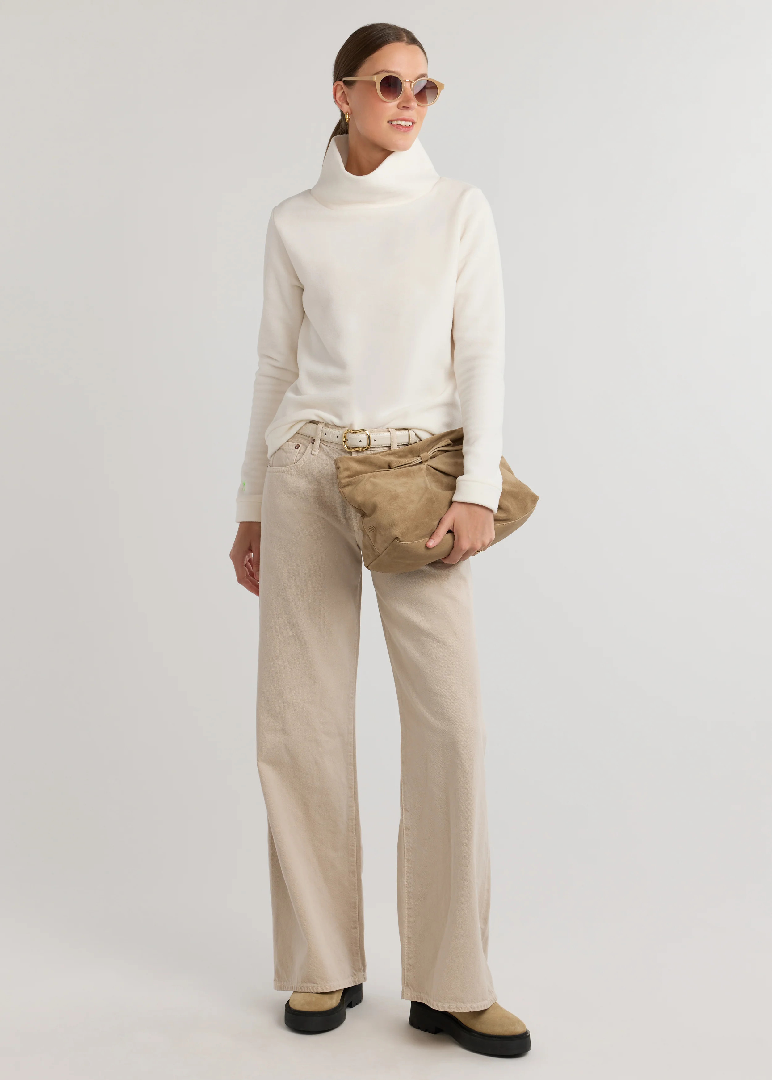 Park Slope Turtleneck in Vello Fleece (Cream) | Dudley Stephens