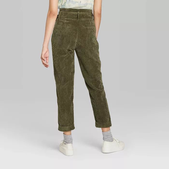 Women's High-Rise Belted Paperbag Waist Corduroy Pants - Wild Fable™ Olive | Target