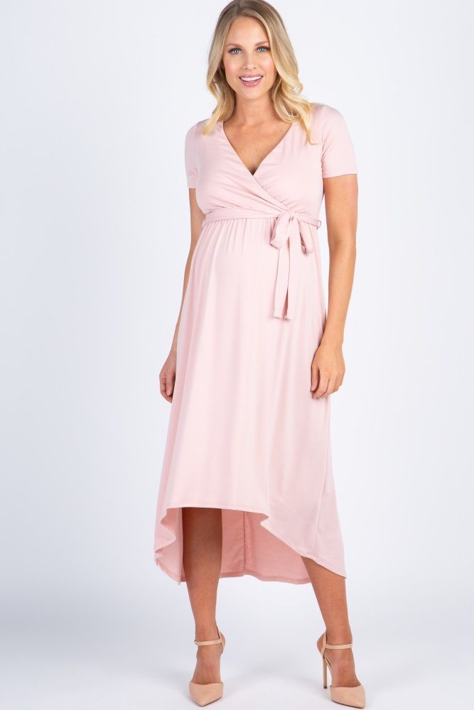 Light Pink Solid Hi-Low Maternity Wrap Dress | PinkBlush Maternity