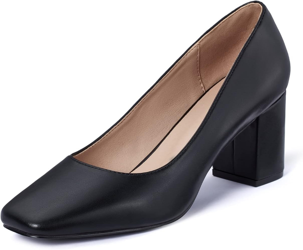 GENSHUO Block Heels Pumps for Women,Chunky High Heels Closed Square Toe Slip On Office Work Churc... | Amazon (US)
