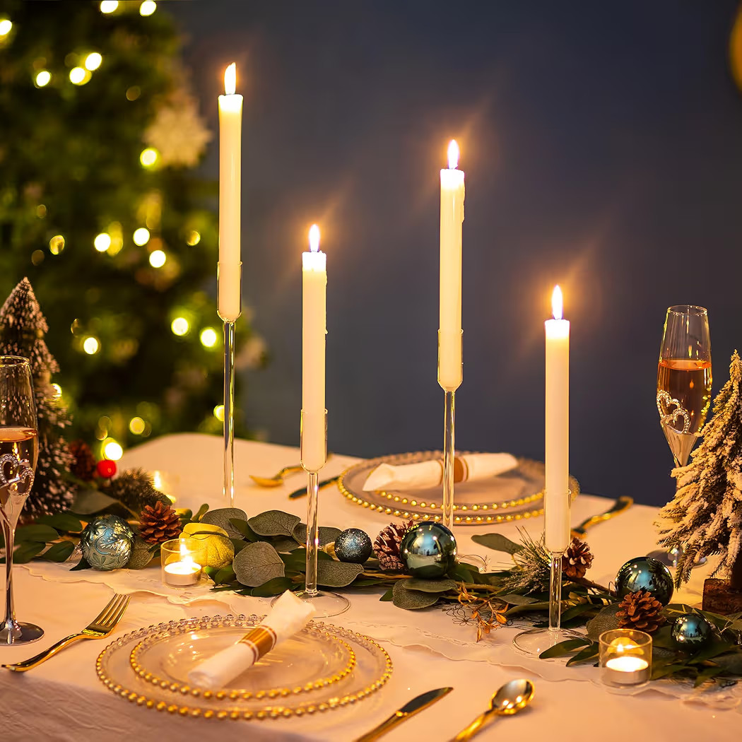 Glasseam Glass Candle Stick Holder: Clear Taper Candle Holders Set of 4, Modern Candlestick Holders for Taper Candles, Tall Candle Holders for Table Centerpiece Wedding Party Christmas Home Decoration | Amazon (US)