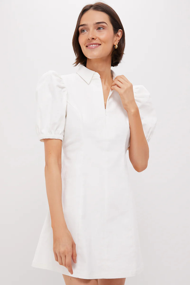 White Front Zip Denim Mini Dress | Tuckernuck (US)