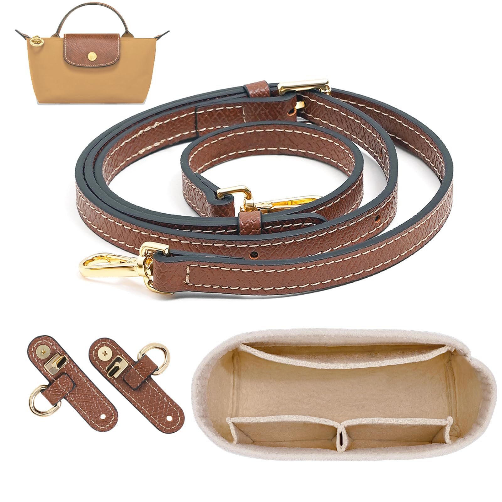2 Kit Mini Bag Leather Shoulder Strap and Felt Purse Organizer Insert for Longchamp mini XS Bag P... | Amazon (US)