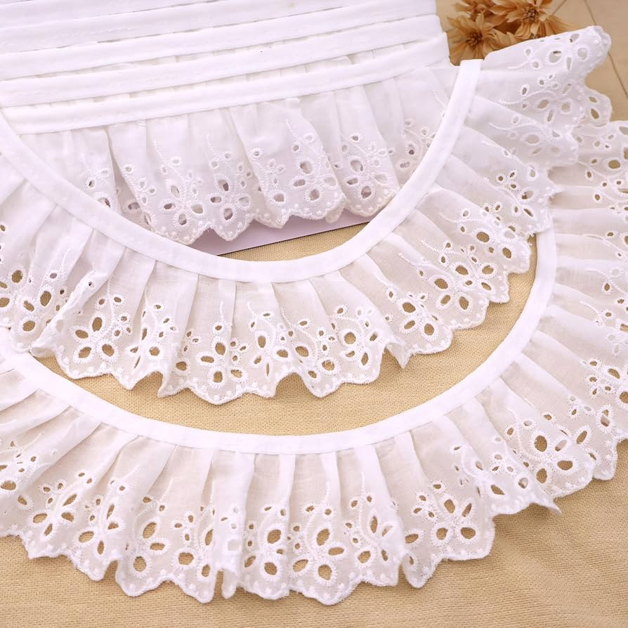 IDONGCAI 2.8 inch Ruffled Eyelet Trim 4 Continuous Yards,White Gathered Embroidery Eyelet Trim,El... | Amazon (US)