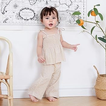 VISGOGO Infant Baby Toddler Girls Clothes Solid Color Sleeveless Camisole Linen Pants Set Baby Su... | Amazon (US)