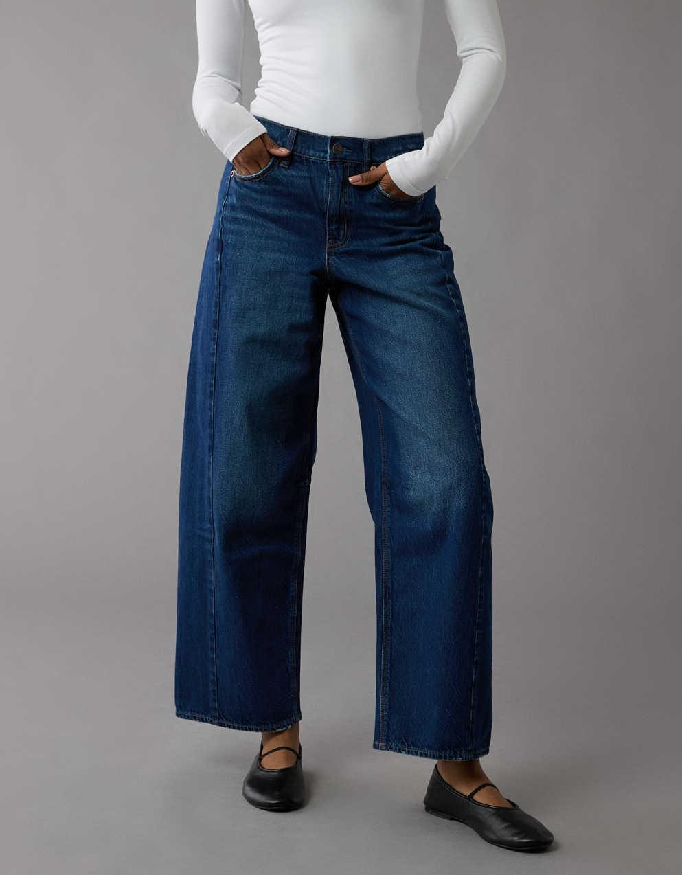 AE Dreamy Drape Strigid Barrel Jean | American Eagle UK