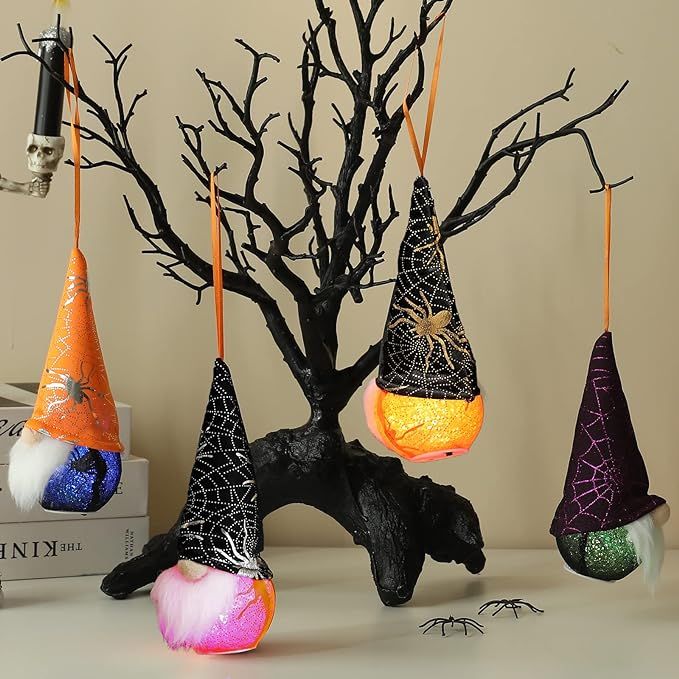 Halloween Gnomes Hanging Tree Ornaments - Flash Slow Glow 7 Colors Changing Light Set of 4pcs... | Amazon (US)