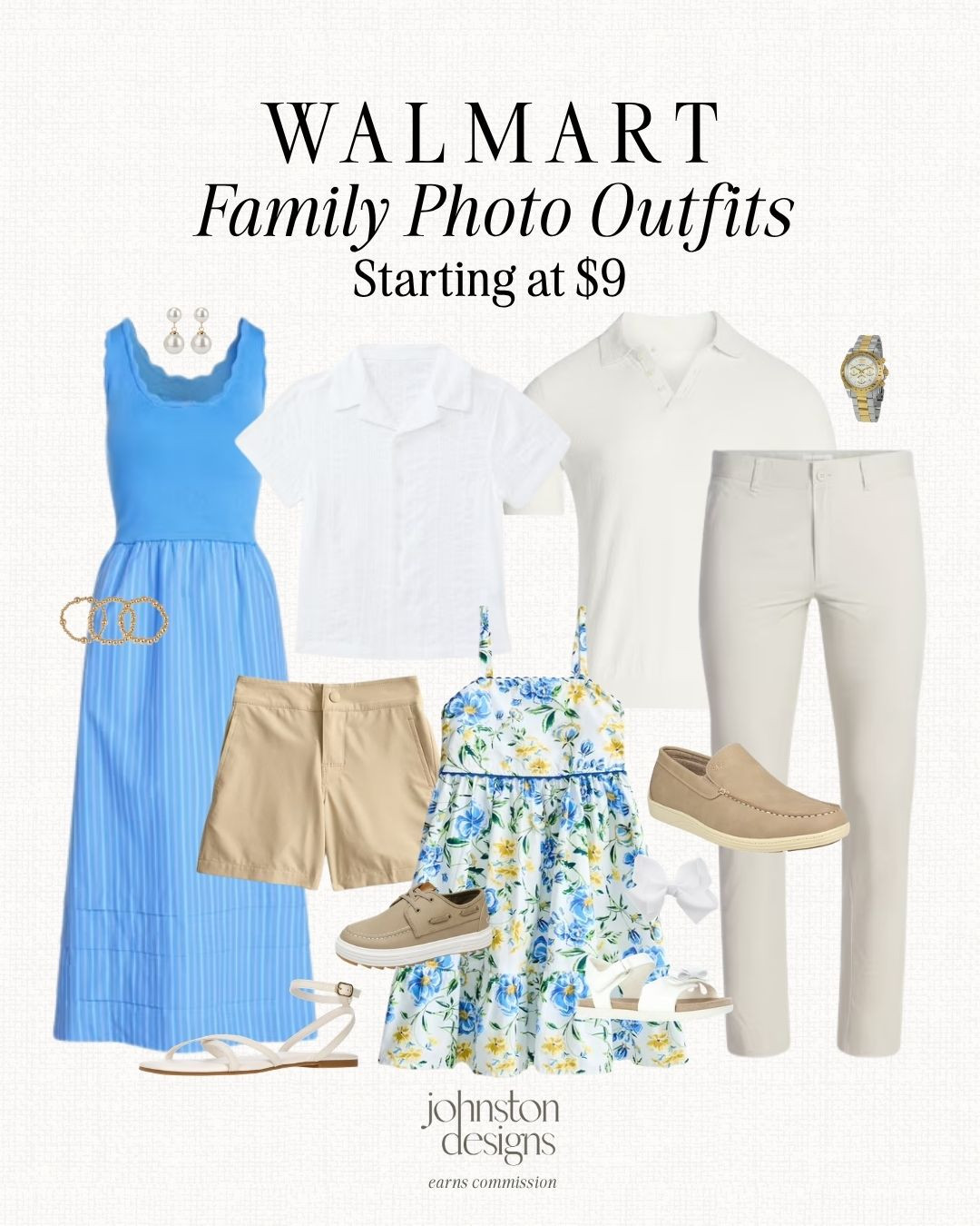 Walmart family photo outfits with soft blues, whites and neutral pieces that feel polished without being too dressy. Love this mix for beach portraits, spring photos or an easy coordinated family look. 🤍

Walmart family outfits, photo outfits, blue dress, floral dress, boys shirt, khaki shorts, mens polo, neutral pants, white sandals, family photos, beach portraits, spring outfits, coordinated style, affordable fashion, kids outfit, mom style, dad outfit, polished look 

 #LTKootd #LTKKids #LTKMens