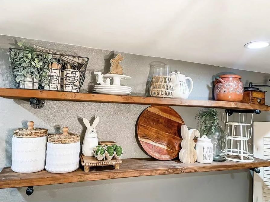 HDDFER Industrial Pipe Wall Wood Shelves,Real Wooden Shelves 60" in Special Brown Color with 11.8... | Amazon (US)