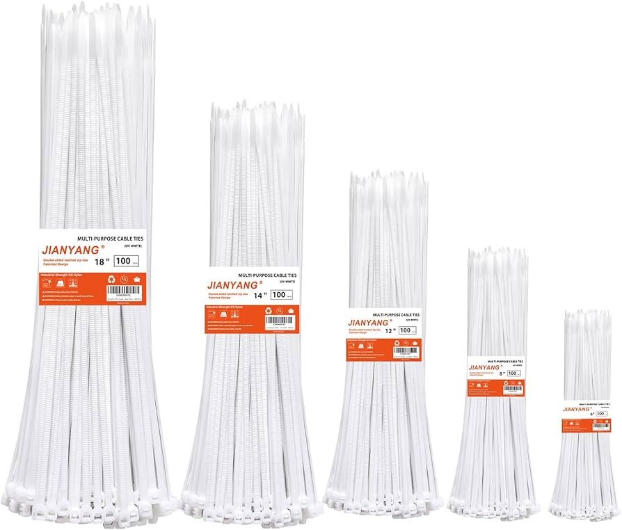 Zip Ties Assorted Size,500 Pack,6+8+12+14+18 Inch Double Sided Toothed,120 LBS Tensile Strength H... | Amazon (US)