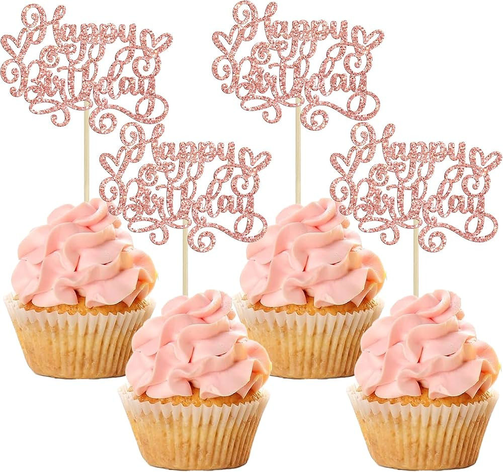Gyufise 24Pcs Happy Birthday Cupcake Toppers Glitter Happy Birthday Cupcake Picks for Celebrating... | Amazon (US)