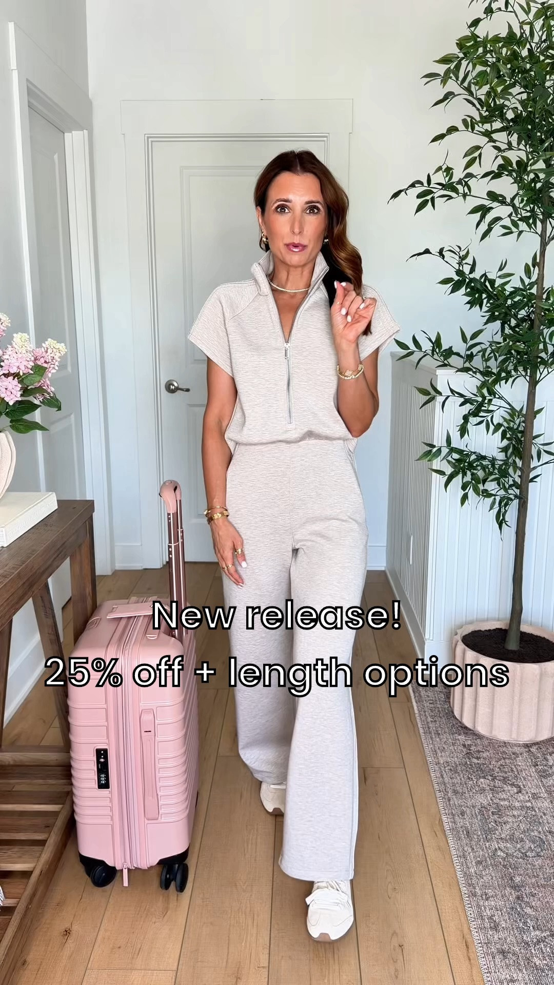 25% off Spanx AirEssentials with code AE25. New petite-friendly jumpsuit in XS petite. Bathroom-friendly! Travel outfit. Airport outfit. Elevated casual outfit. Casual outfit. Sneaker mules are TTS. Beis luggage set.

#LTKgrwm #LTKTravel #LTKPetite