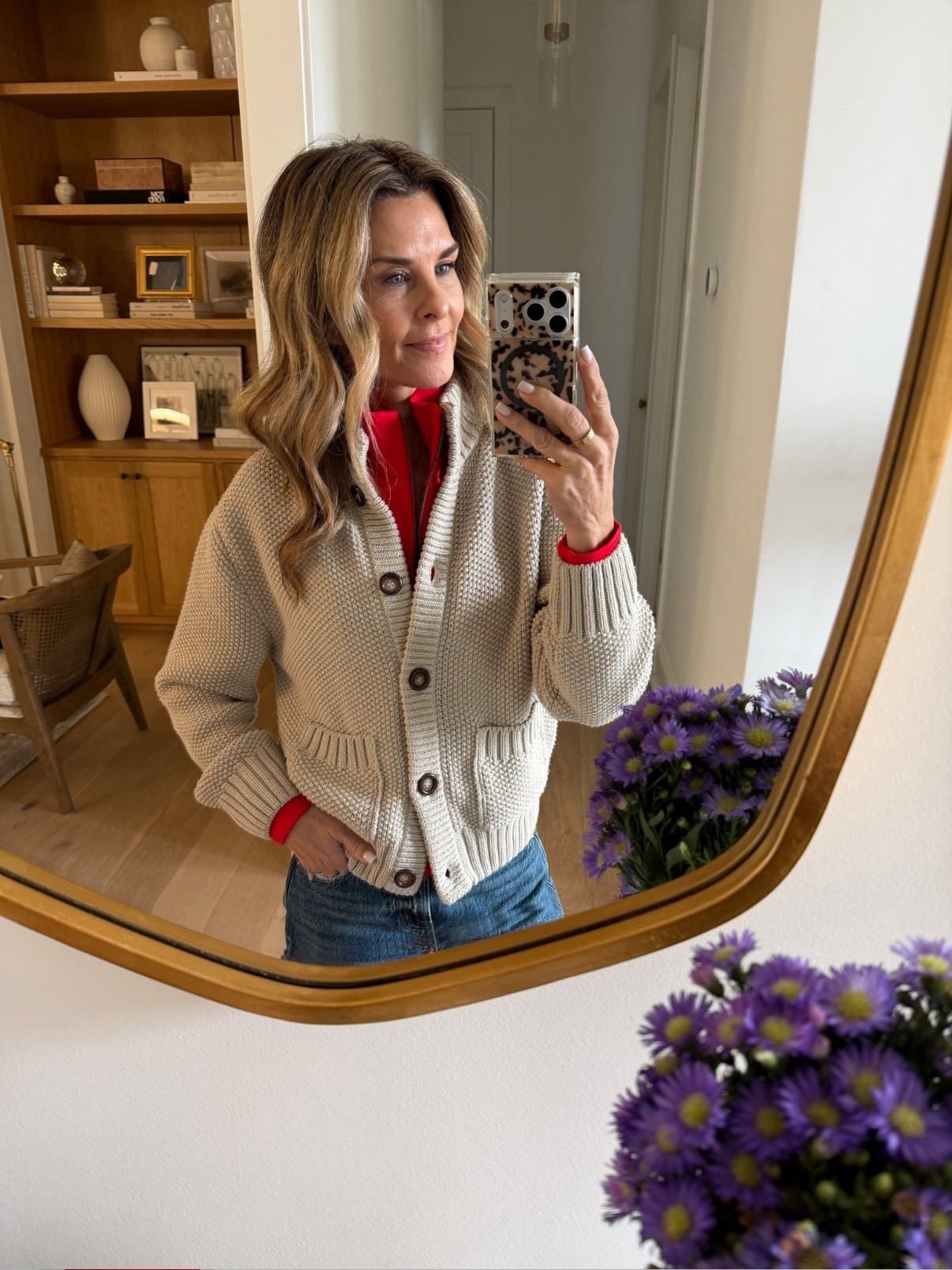 -Layering with my red,  soft Zip-up jacket sz S on sale now. 
-Chunky knit cardigan. Warm and cozy, sz S 


#LTKOver40 #LTKootd #LTKSaleAlert