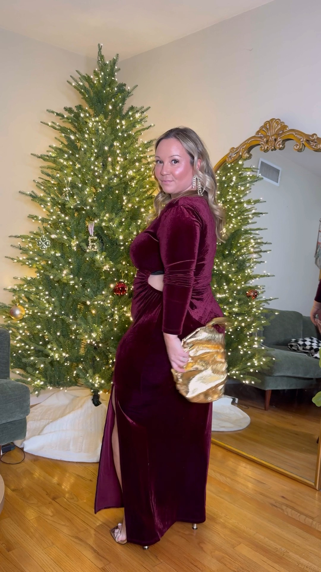 Midsize holiday outfit 
Holiday dress wearing size large use code SHELLI20 for 20% off! 
Heels run small I sized up half size 

Holiday dress, velvet dress, Christmas, Christmas dress, party dress, petite style, Petal & Pup, cherry red, fall trends, wedding guest dress, Amazon finds 

#LTKWatchNow #LTKHoliday #LTKMidsize