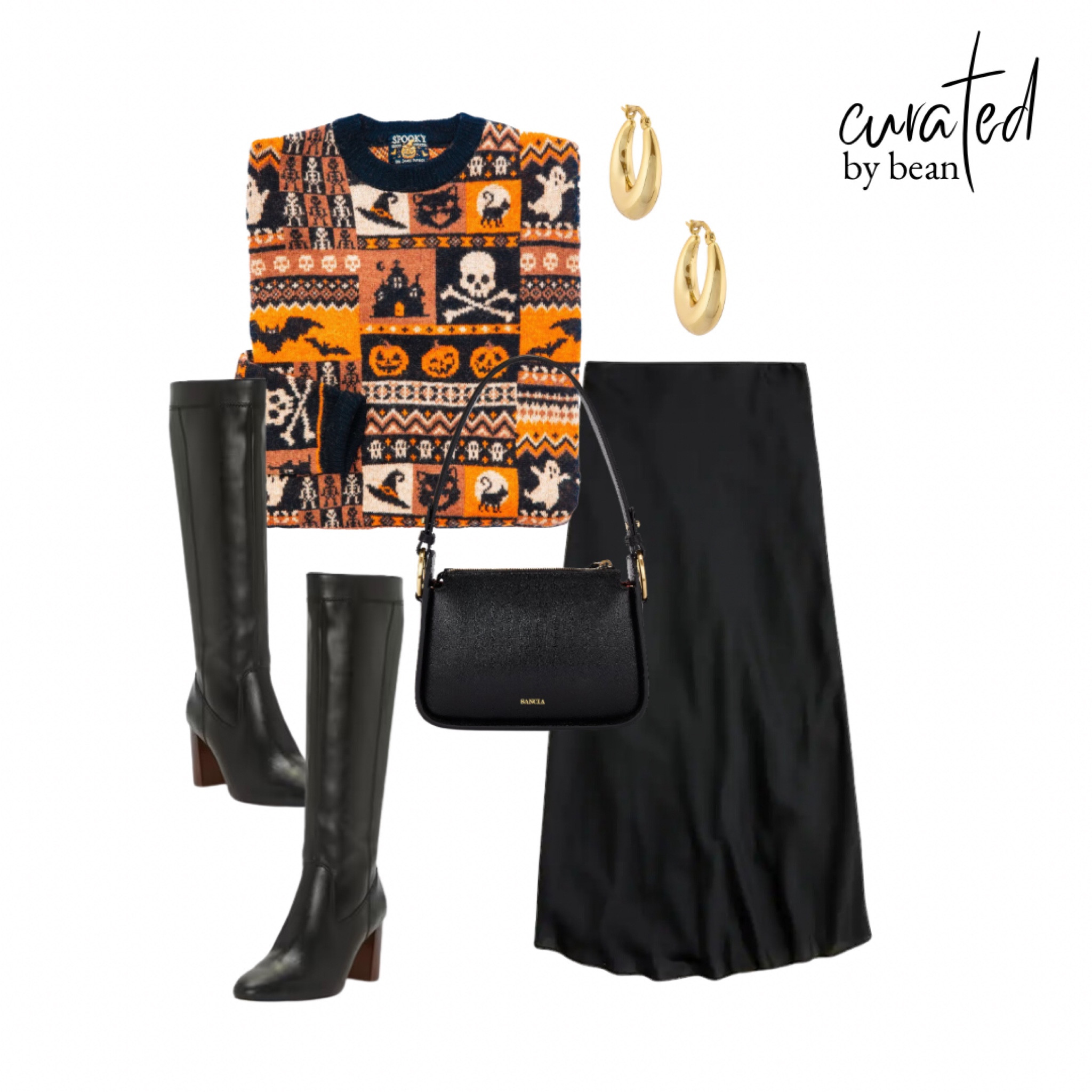 Spooky sweaters for fall 🎃 silk skirt, leather boots. Halloween sweater. Fall sweater. 

#LTKSeasonal #LTKFind