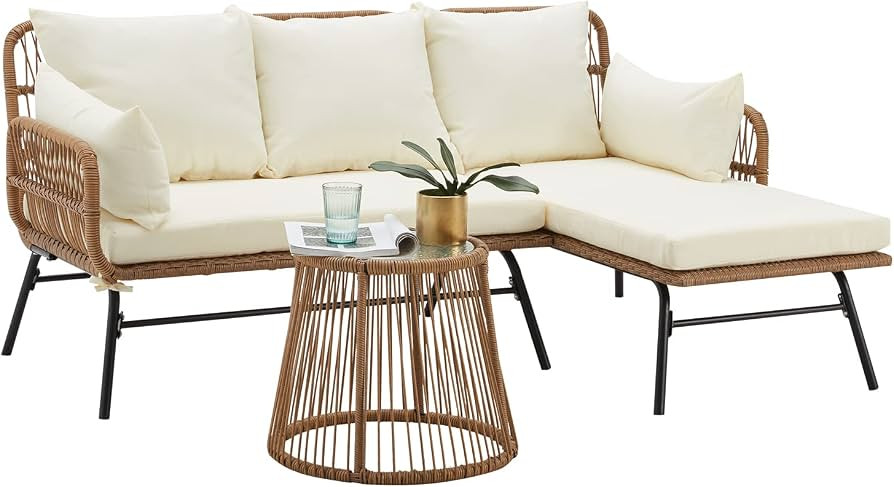 EROMMY 3 Piece Patio Furniture Set, L-Shaped Sectional Conversation Sofa Set with Thick Cushions ... | Amazon (US)
