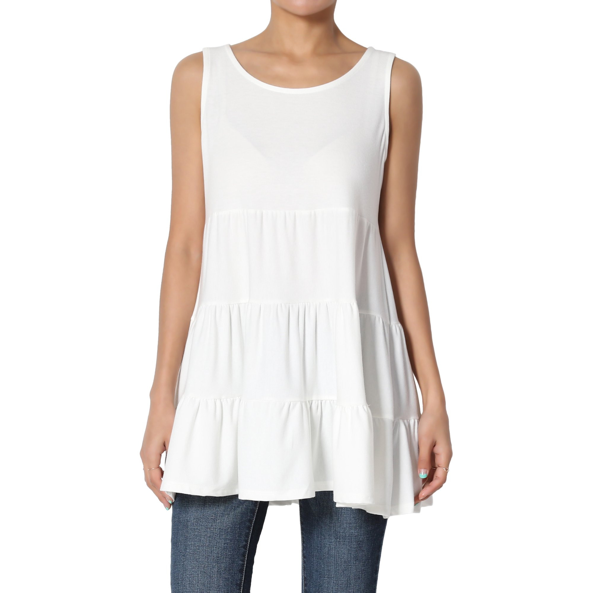 TheMogan Women's S~3X Sleeveless Tiered Ruffle Babydoll TUNIC Cute Tank Top | Walmart (US)