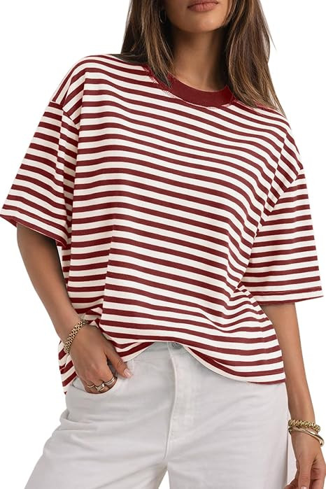 CHYRII Womens Oversized Striped T Shirts Short Sleeve Fashion 2026 Casual Crewneck Summer Y2K Clo... | Amazon (US)