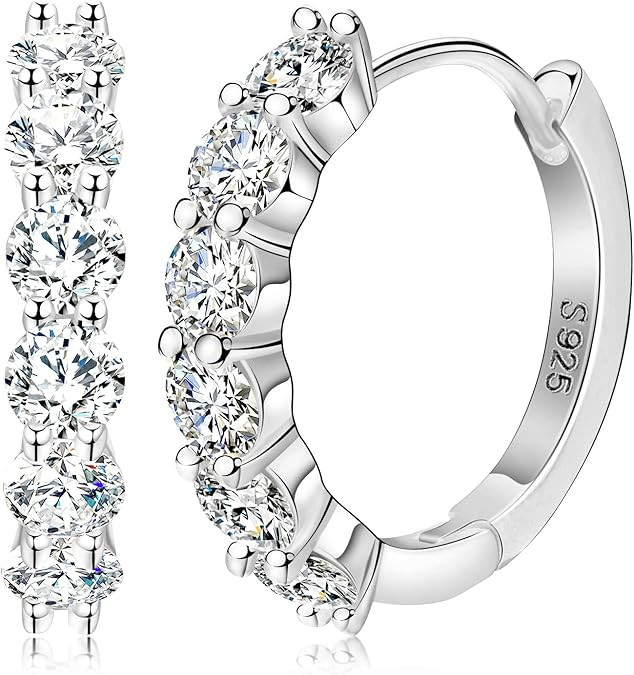 Moissanite Earrings for Women - D Color VVS1 Diamond Huggie Earrings White Gold Plated Sterling S... | Amazon (US)