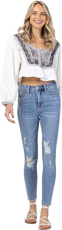 Judy Blue Women's High Waisted Destroyed Tummy Control Skinny Jeans | Amazon (US)