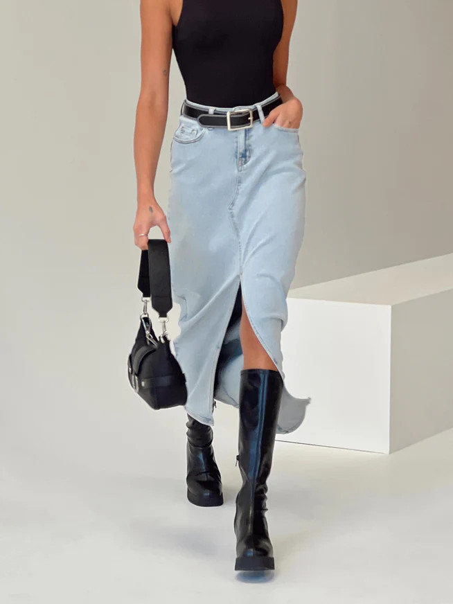 Batkins Maxi Skirt Light Wash Denim | Princess Polly US