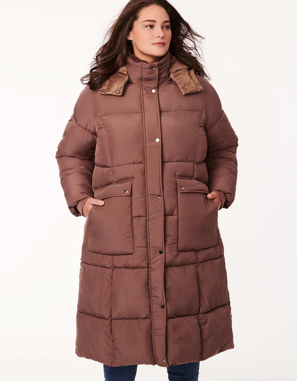 Town Square Long Winter Puffer Coat - Curve | Bernardo Fashions