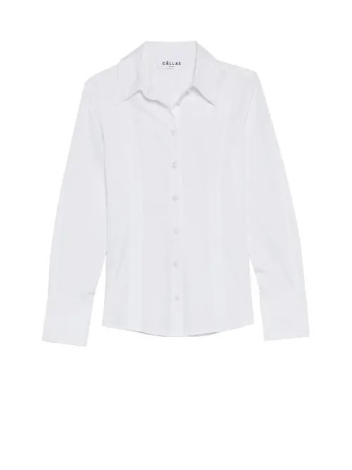 Callas Milano Ripley Button Front Fitted Shirt in White at Nordstrom, Size 12 | Nordstrom