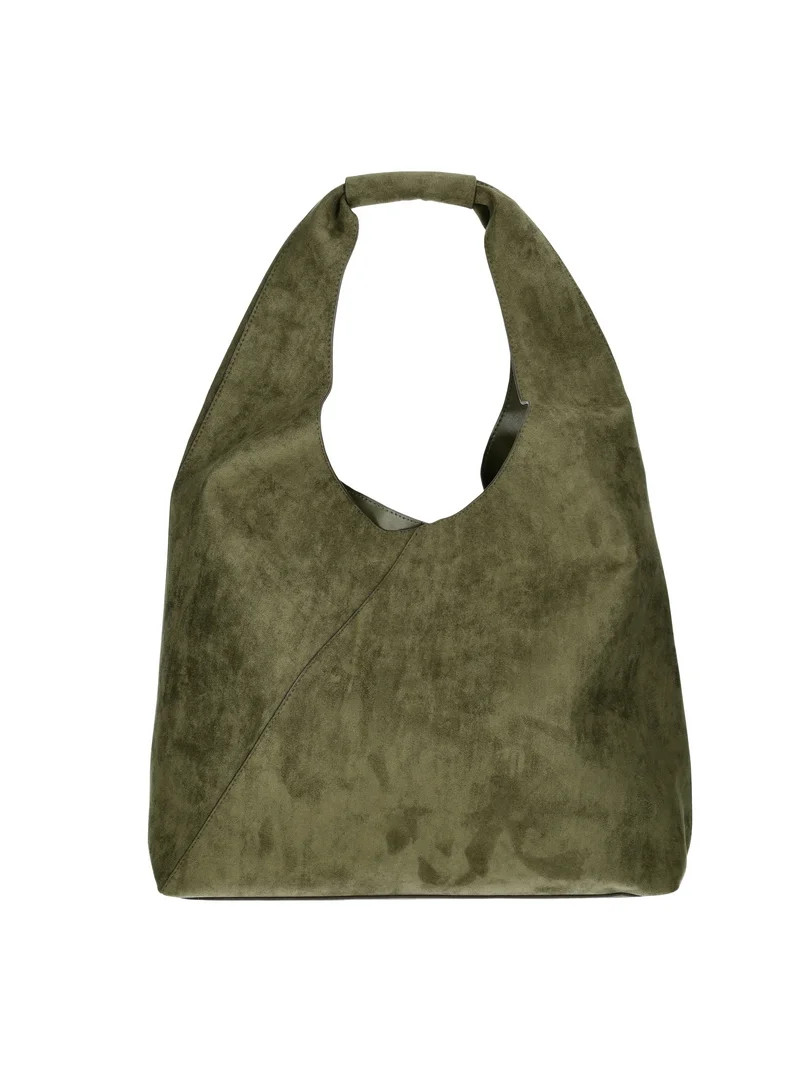 Time and Tru Women's June Soft Faux Suede Hobo Bag, Olive | Walmart (US)