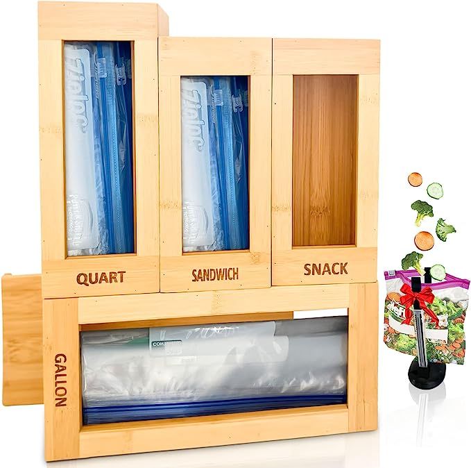 Prezito Bamboo Ziplock Bag Organizer, Updated Ziploc Container for Kitchen Drawer and Cabinet, Pl... | Amazon (US)