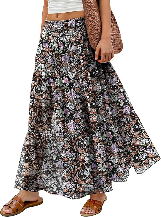ANRABESS Maxi Skirts for Women Chiffon Elastic High Waisted 2026 Summer Boho Casual Flowy Pleated... | Amazon (US)