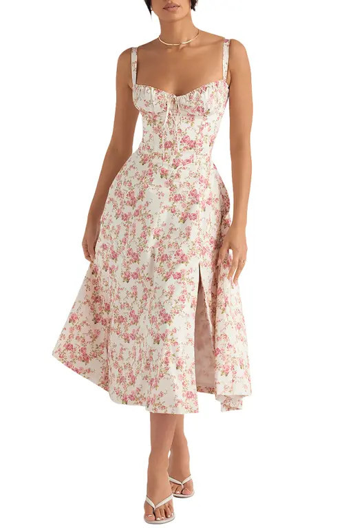 HOUSE OF CB Carmen Bustier Sundress in Rose Print at Nordstrom, Size X-Small D | Nordstrom