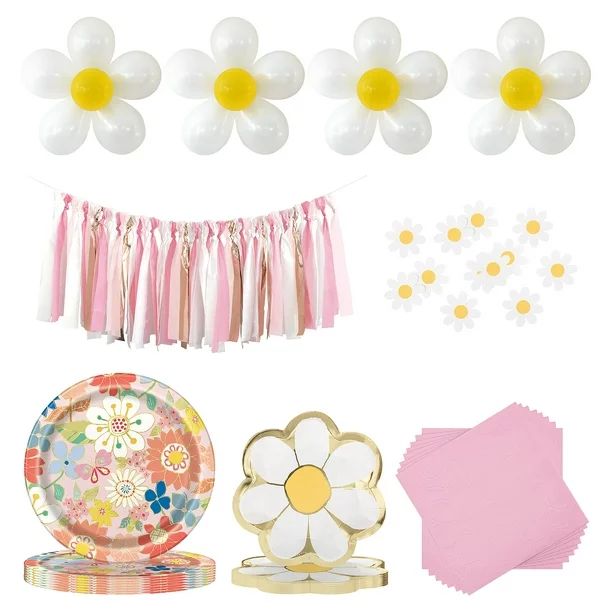 Way to Celebrate! Retro Daisy Birthday Party Tableware and Decoration Kit for 8 | Walmart (US)