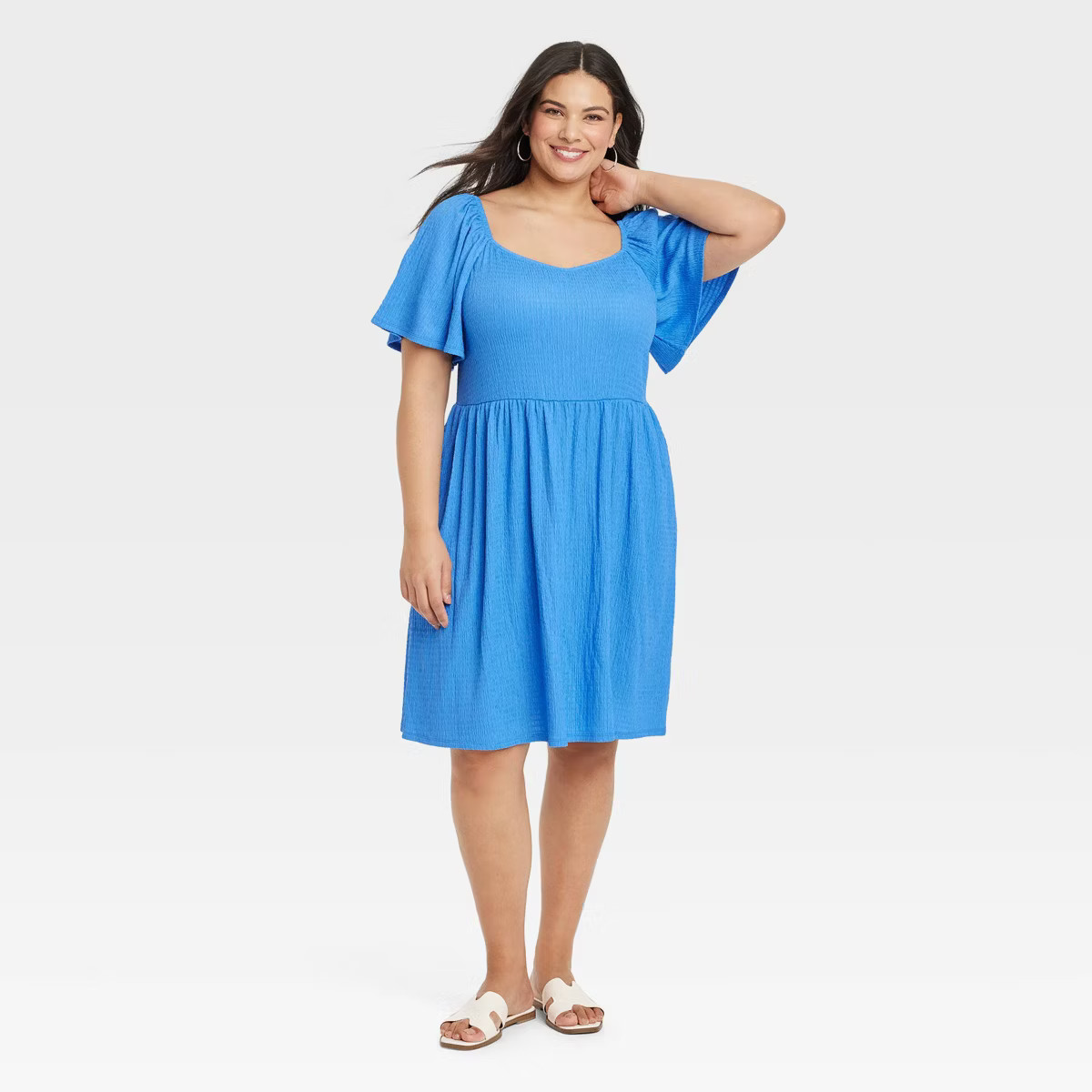 Women's Flutter Short Sleeve Mini A-Line Dress - Ava & Viv™ Blue XXL | Target