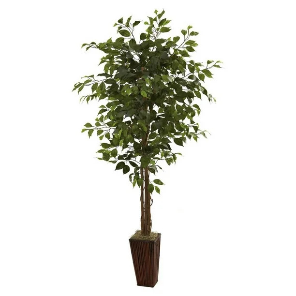 Nearly Natural 6ft. Ficus Artificial Tree With Bamboo Planter, Green | Walmart (US)