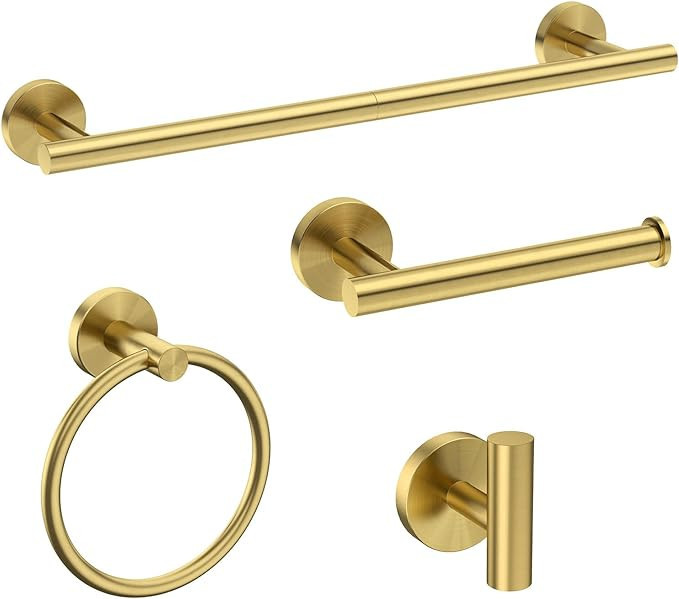 USHOWER Brushed Gold Bathroom Accessories Set, 18-Inch Towel Bar Set Wall Mounted, Durable SUS304... | Amazon (US)