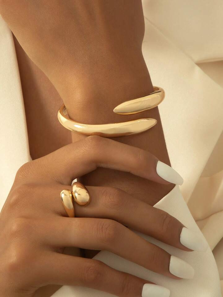 1pc Geometric Shape Alloy Bangle & Ring Set | SHEIN USA | SHEIN