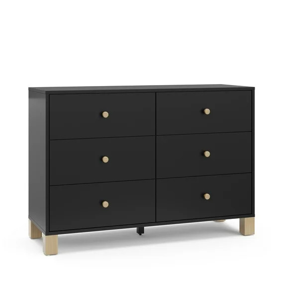Storkcraft California 6 Drawer Nursery Wood Double Dresser, Black with Driftwood | Walmart (US)